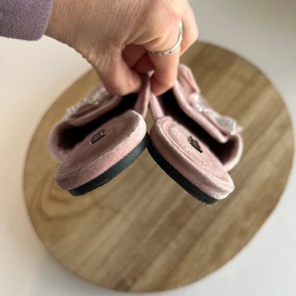 VS Y2K Pink Velour Velvet Bow Sequin Embellished Almond Toe Mules - 7 - Picture 6 of 10